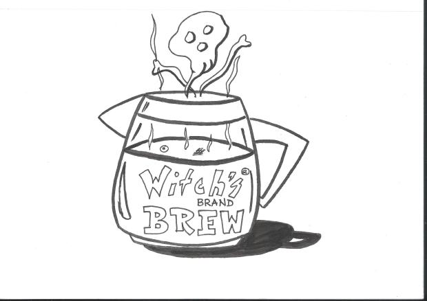 A pot of Witch's Brew brand coffee